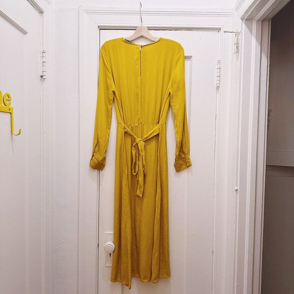 Zara Boho Maxi Dress Mustard Yellow Midi Long Sleeves - Picture 2 of 5